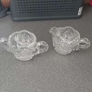 Cut Crystal Creamer and Sugar Set - Clear